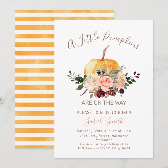 Pink Floral Little Pumpkins Baby Shower Invitation (Front/Back)
