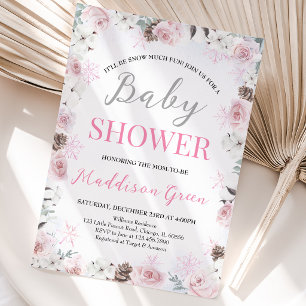 Pink Floral Little Snowflake Baby Shower Invitation