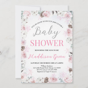 Pink Floral Little Snowflake Baby Shower Invitation