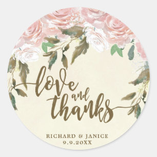 pink floral love and thanks favors sticker wedding