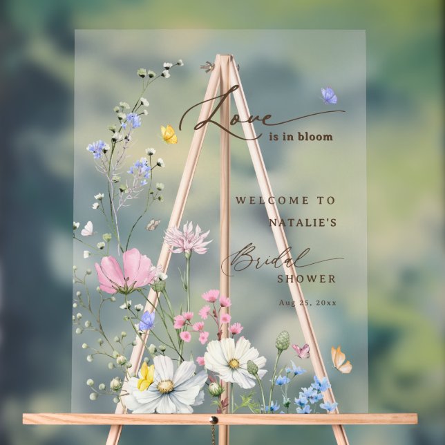 Pink Floral Love in Bloom Bridal Shower Frosted Acrylic Sign (Neutral)