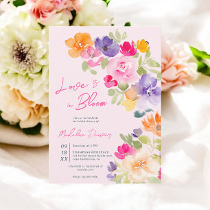 Pink Floral Love in bloom summer bridal shower Invitation