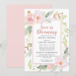 Pink Floral Love is Blooming Bridal Shower Invitation