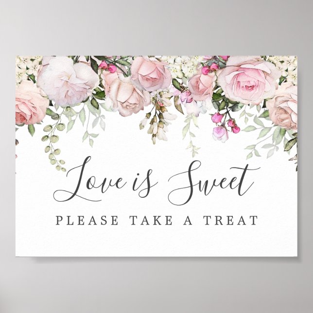 Pink Floral Love is Sweet Wedding Dessert Bar Sign (Front)
