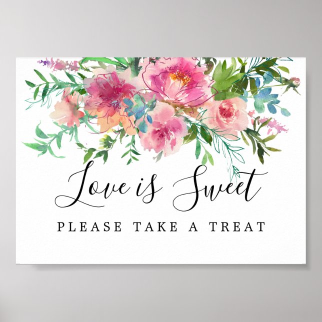 Pink Floral Love is Sweet Wedding Dessert Bar Sign (Front)