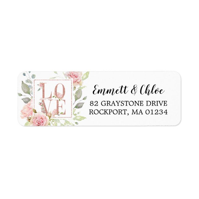 Pink Floral Love Return Address Label (Front)