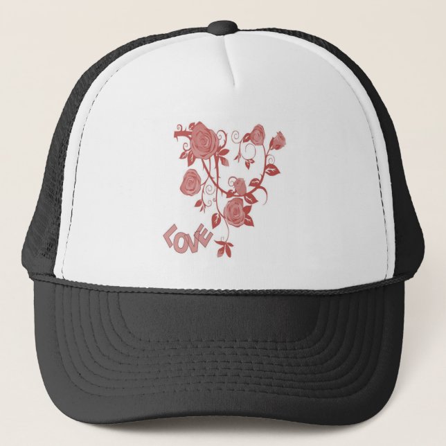 Pink Floral Love Trucker Hat (Front)