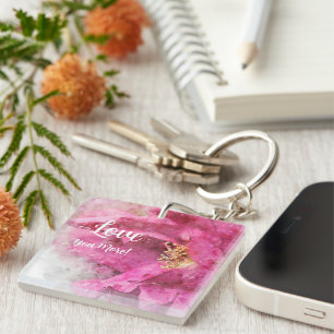 Pink Floral Love You More Key Ring