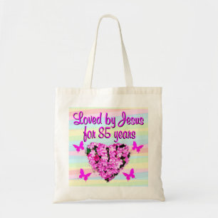 PINK FLORAL LOVED BY JESUS 85TH BIRTHDAY TOTE BAG