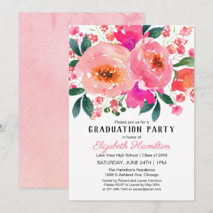 Pink Floral Lovely Bouquet Graduation Party Invitation