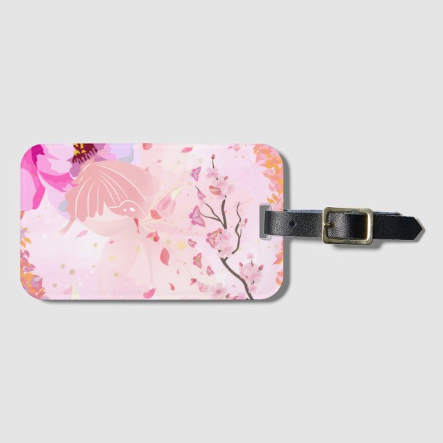 Pink Floral Luggage Tag (Front Horizontal)