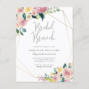 Pink Floral Lush Greenery Geometric Bridal Brunch Invitation Postcard