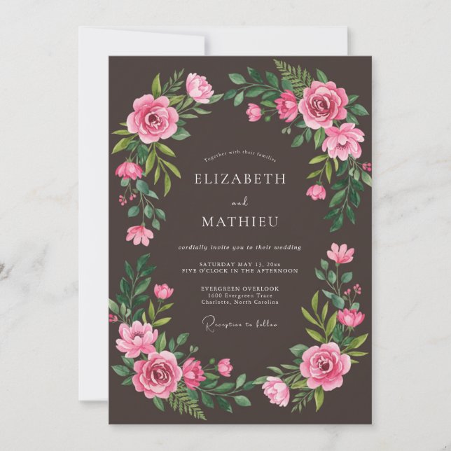Pink Floral Lush Romance Wedding Invitation (Front)