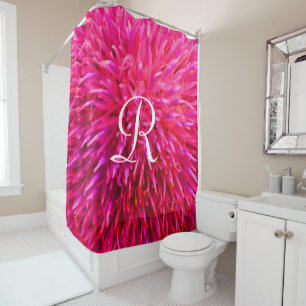 Pink Floral Macro Abstract with White Monogram Shower Curtain