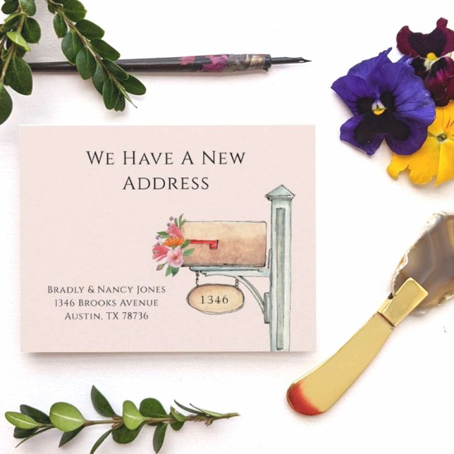 Pink Floral Mailbox We have moved flat  Card (Creator Uploaded)
