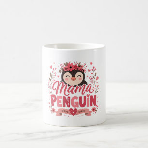 Pink Floral Mama Penguin Motherhood Illustration Coffee Mug