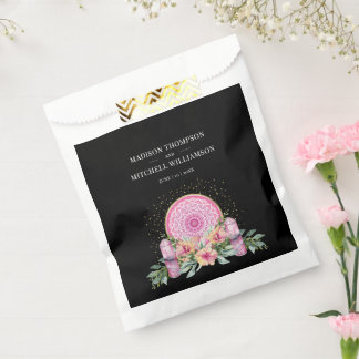 Pink Floral Mandala Crystals Metaphysical Wedding Favour Bags