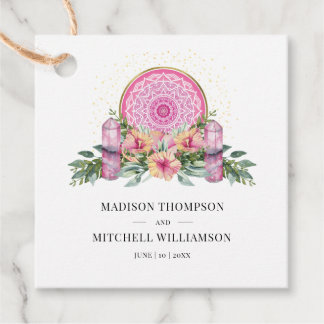 Pink Floral Mandala Crystals Metaphysical Wedding Favour Tags
