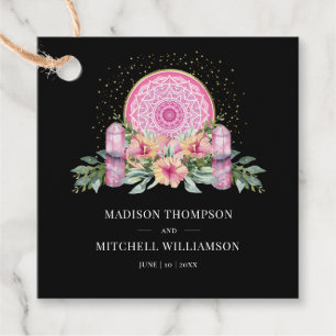 Pink Floral Mandala Crystals Metaphysical Wedding Favour Tags
