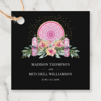 Pink Floral Mandala Crystals Metaphysical Wedding Favour Tags