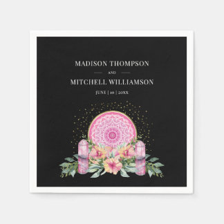 Pink Floral Mandala Crystals Metaphysical Wedding Napkin