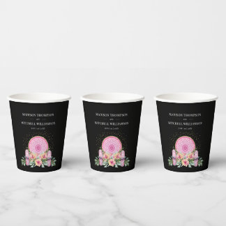 Pink Floral Mandala Crystals Metaphysical Wedding Paper Cups