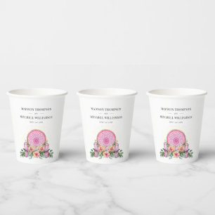 Pink Floral Mandala Crystals Metaphysical Wedding Paper Cups