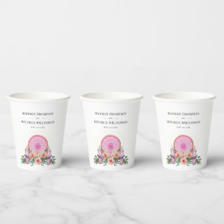 Pink Floral Mandala Crystals Metaphysical Wedding Paper Cups