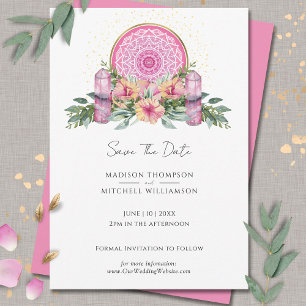 Pink Floral Mandala Crystals Metaphysical Wedding Save The Date