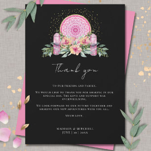 Pink Floral Mandala Crystals Metaphysical Wedding Thank You Card