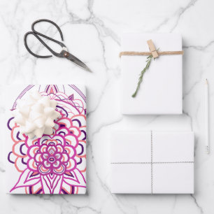 Pink Floral Mandala Gift Wrapping Paper Aestheti