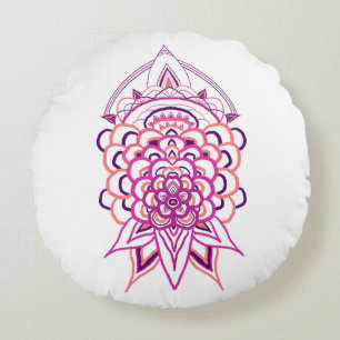 Pink Floral Mandala Round Throw Pillow Aesthetic