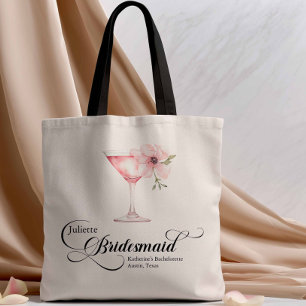 Pink Floral Martini Bridesmaid Bachelorette Tote Bag