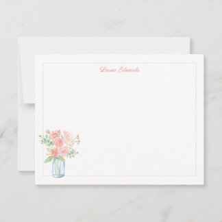 Pink Floral Mason Jar Border Personalized Card