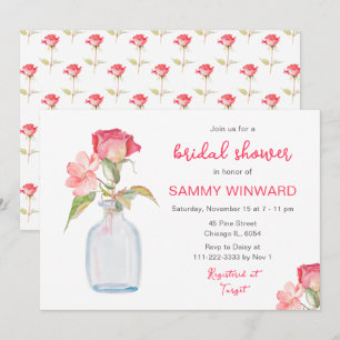 Pink Floral Mason Jar Bridal Shower Invitation
