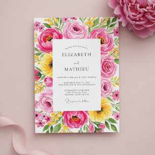 Pink Floral Meadow Wedding Invitation