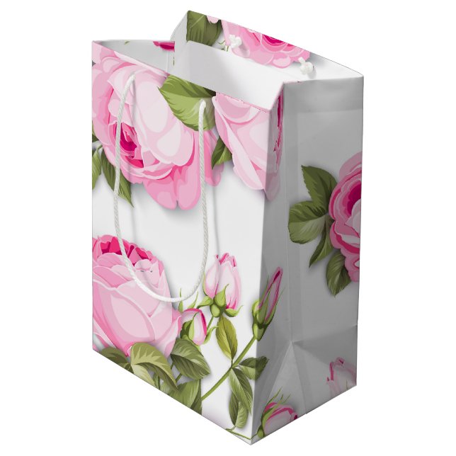   Pink Floral   Medium Gift Bag (Back Angled)