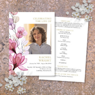 Pink Floral Memorial Funeral Order Of Service Programme