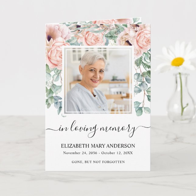 Pink Floral Memorial Funeral Program Card (Small Plant)