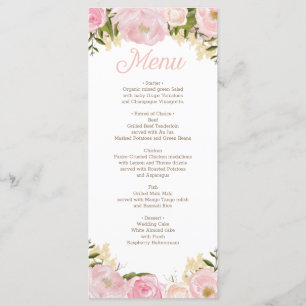 Pink Floral Menu Bridal Shower Wedding