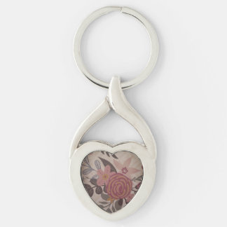 Pink Floral Metal Keychain