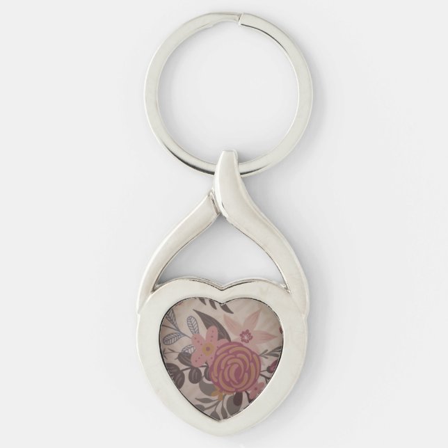 Pink Floral Metal Keychain (Front)
