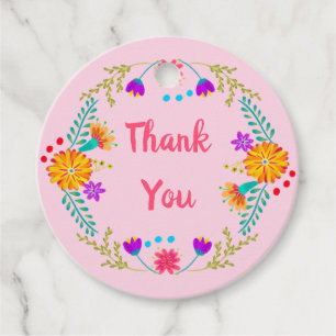 Pink Floral Mexican Fiesta Folk Art Thank You Favour Tags