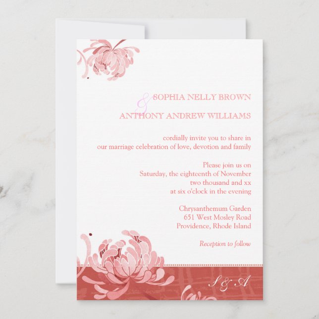 Pink Floral Midsummer Wedding Invitation (Front)