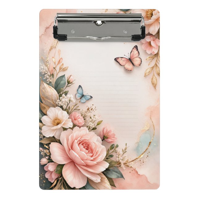 Pink Floral Mini Clipboard – Cute Flower Stationer (Front)