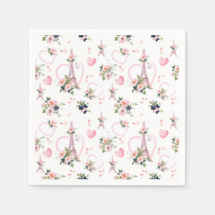 Pink Floral Minimalist Parisian Party Napkins