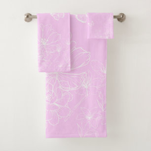 Pink Floral Minimalist Pattern Modern Abstract Bath Towel Set
