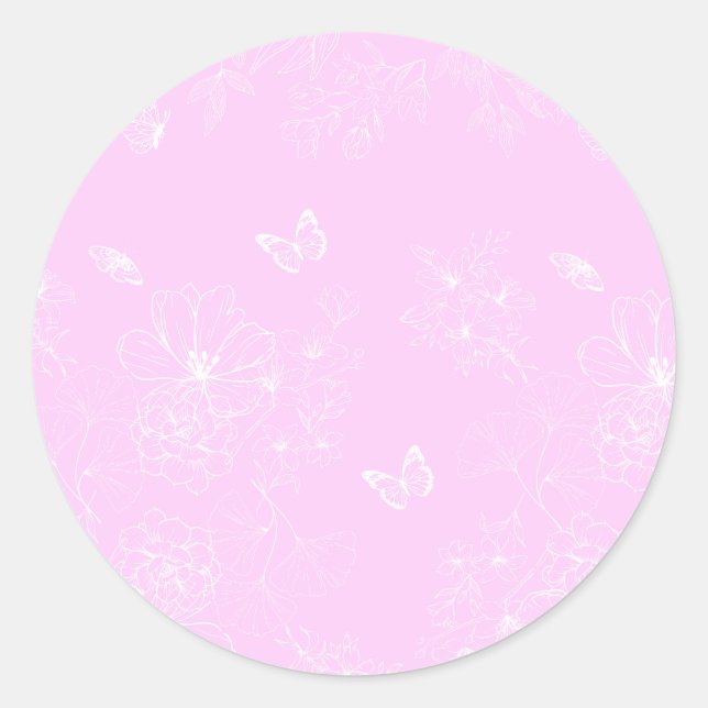 Pink Floral Minimalist Pattern Modern Abstract Classic Round Sticker (Front)