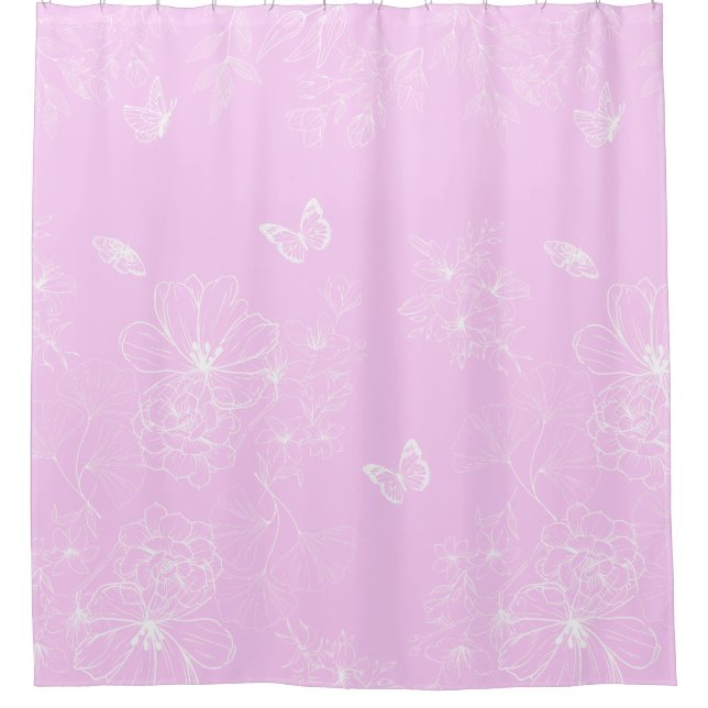 Pink Floral Minimalist Pattern Modern Abstract Shower Curtain (Front)