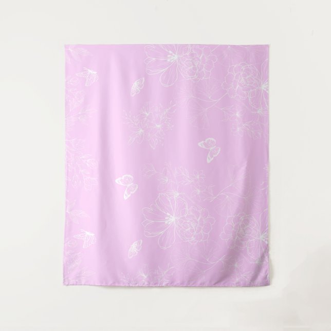 Pink Floral Minimalist Pattern Modern Abstract Tapestry (Front)
